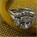 Matching Engagement Ring Set 3 Carat Oval Cubic Zirconia Three Stone and Curved Band 14K White Gold