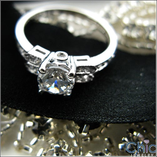 Engagement 0.75 Round Center Pave Set Cubic Zirconia Cz 14k Gold Ring