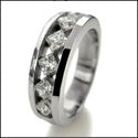 Wedding Channel Set Princess in Diamond Position Cubic Zirconia 14K Gold Band