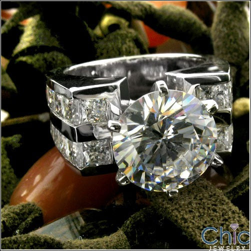 Engagement 3 Ct Round Center Wide Princess Channel Shank Cubic Zirconia Cz Ring