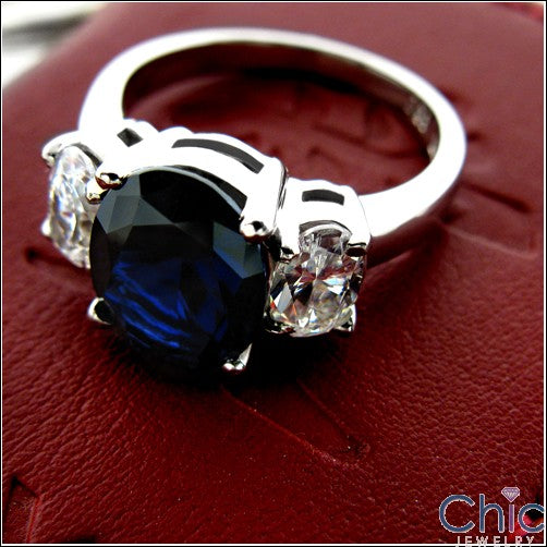 3 Stone Sapphire Oval 3 Ct Center Half Ct Oval Cubic Zirconia Cz Ring