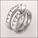 Matching Set 1 Ct Round Center HCt Engraved Channel Shanks Cubic Zirconia Cz Ring