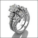 Matching Set 1.5 Round Center Fitted Filigree Engraving Cubic Zirconia Cz Ring