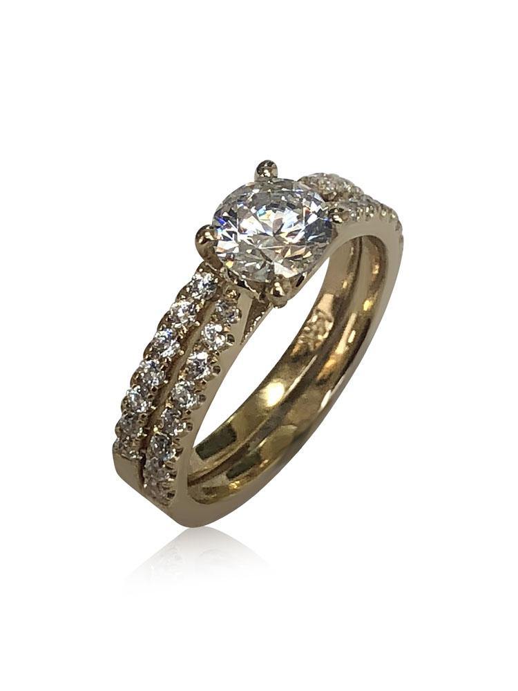 Highest Quality Cubic Zirconia .75 round center 14k gold Matching ring set