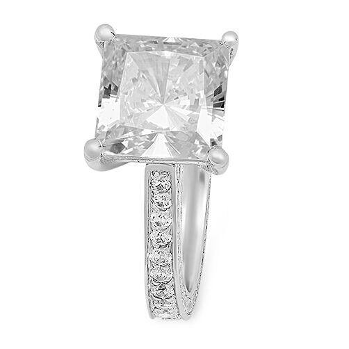 3.5 Carat Princess Cut Cubic Zirconia Center Stone Engagement Ring Micro Pave Eternity Shank 14K White Gold