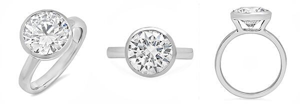 Solitaire 3.5 Ct Round Cubic Zirconia Bezel Tiffany Engagement Ring In 14K White Gold