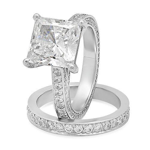 3.5 CT Cubic Zirconia Princess Cut Engagement Ring with Matching band in 14K white gold.