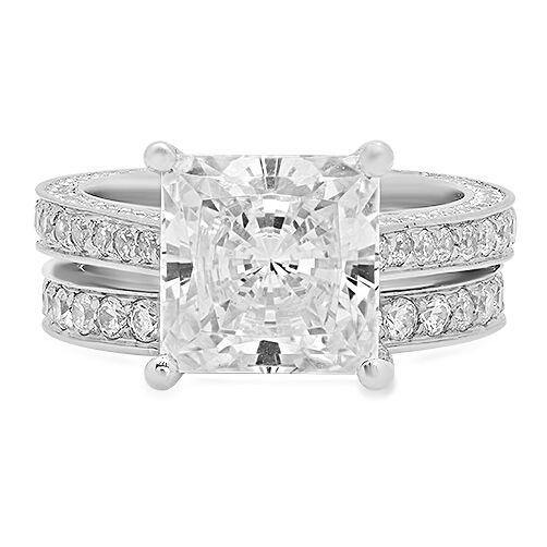 CT Cubic Zirconia Princess Cut Engagement Ring with Matching