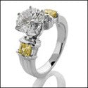 3 Stone Round 2 Ct Center Canary Cubic Zirconia Cz Ring