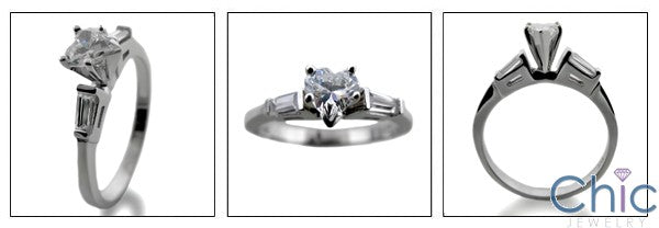 Engagement .50 Heart Shape Channel Baguettes Cubic Zirconia Cz Ring
