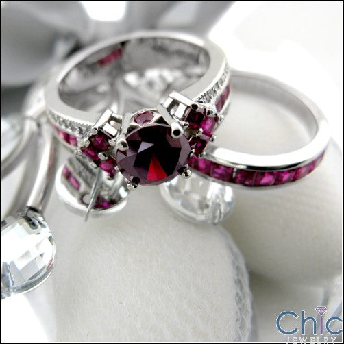 Engagement Ruby Red 1.5 Ct Round Center Ruby Princess Cubic Zirconia Cz Ring