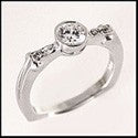 Cubic Zirconia Promise Ring .25 Round bezel CZ Solid 14K White Gold