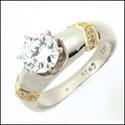 1 Carat High Quality Round Cubic Zirconia Two Tone Gold Engagement Ring