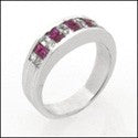 Ruby with Diamond Cubic Zirconia  Princess Cut Invisible Set Band 14K White Gold
