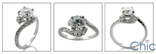 Engagement 1.75 Ct Round Center Pave Set Curved Cubic Zirconia 14K White Gold Ring