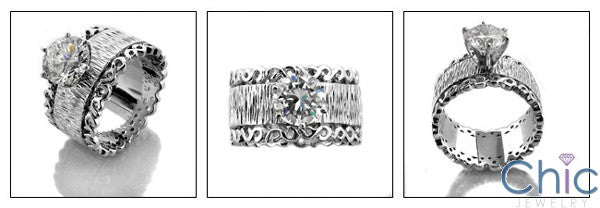 Engagement 1.5 RoundCenter Stone Engraved Scroll Shank Cubic Zirconia Cz Ring