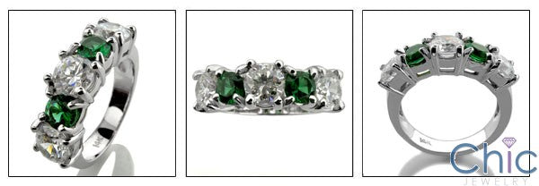 Anniversary Emerald Green Ct Diamond color 5 Stone Cubic Zirconia Cz Ring