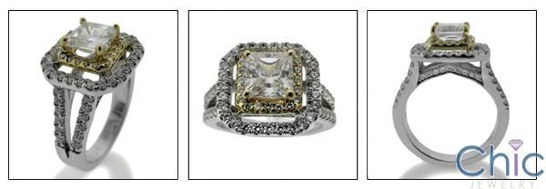 1 Carat Princess Center Cubic Zirconia Two Tone Halo 14K Gold Engagement Ring
