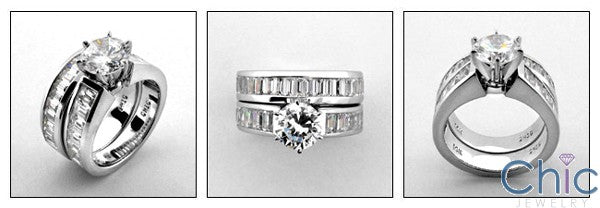 Matching Set 1.5 Round Center Channel Baguettes Cubic Zirconia Cz Ring