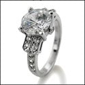 Cubic Zirconia 1.75 Round Center Pave Sides 14K White Gold Ring