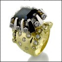 Estate 4.5 Ct Sapphire Radiant Two Tone Gold Cubic Zirconia Cz Ring