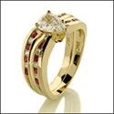 Matching Set 0.75 Pear Center Ruby Ct Diamond Channel Cubic Zirconia Cz Ring