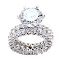 Matching Set 3 Carat Round Cubic Zirconia Center Engagement Eternity Style Ring with Band 14k White Gold