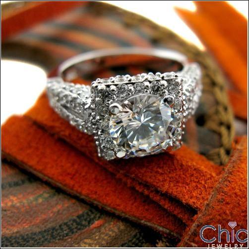 1.5 Round Cubic Zirconia Center Pave Anniversary 14K White Gold Ring