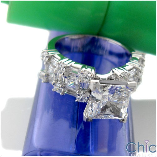 Engagement 2 Ct Princess Center Channel Baguettes Cubic Zirconia Cz Ring