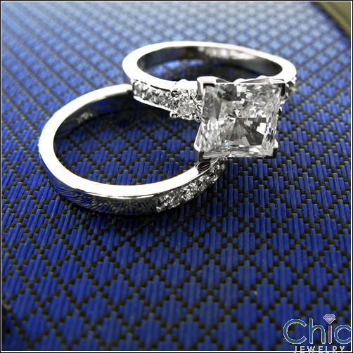 Matching Set Princess 2 Ct Ring Cubic Zirconia Cz Ring