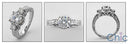 3 Stone Cubic Zirconia Ring 1.5 Round Center .25 Round  Sides Engraved Shank 14k White Gold