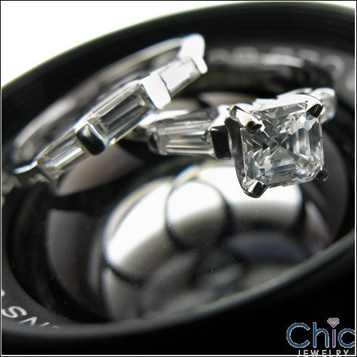 Matching Set 0.5 Asscher Center Tapered Baguettes Cubic Zirconia Cz Ring