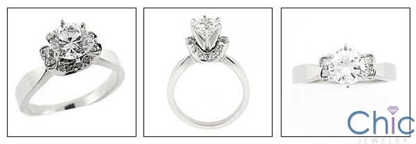 Engagement 1.0 Ct Round Center Base Pave Cubic Zirconia Cz Ring