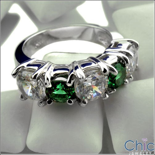 Anniversary Emerald Green Ct Diamond color 5 Stone Cubic Zirconia Cz Ring