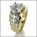 Engagement 1.5 Round Center Channel Step Shank 14K Gold Cubic Zirconia Cz Ring