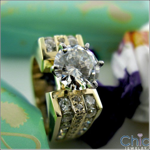 Engagement Round 3 Ct . Center Yellow gold Cubic Zirconia Cz Ring