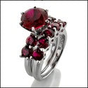 Matching Set 2 Ct Ruby Center Round in Prongs Cubic Zirconia Cz Ring