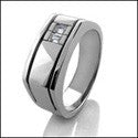 Mens 2 Channel Baguttes in Channel 8.5MM Wide Cubic Zirconia CZ Wedding Band