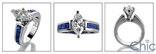 Engagement 1.5 Marquise Center Sapphire Princess Cubic Zirconia Cz Ring