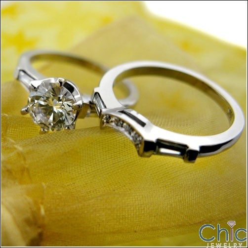 Engagement Round 1 Ct Crown Prongs Baguettes in Channel Cubic Zirconia Cz Ring
