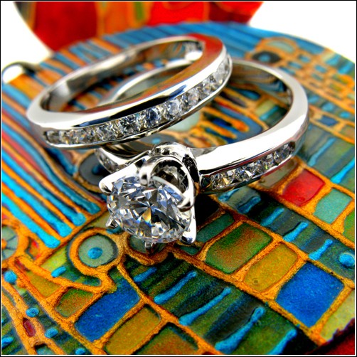 Engagement Brilliant Tiffany Prong Channel Cubic Zirconia 14k White  Gold Ring - Main Image