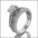 Matching Set 1 Ct Round Center 4 Prong Cubic Zirconia Cz Ring