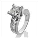 2 Carat High Quality Cubic Zirconia Princess Center Channel Sides Platinum Engagement Ring