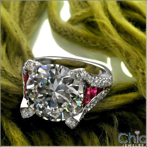 Round 4 Carat CZ Ruby Baguettes Channel Set  Ring