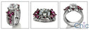 Matching Engagement Ring Set 2 Ct Round Cubic Zirconia Center Ruby Princess Band and Sides 14K W Gold