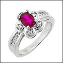 Fine Jewelry Oval Ruby Flower Pave Cubic Zirconia Cz Ring