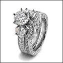 Matching Set 1 Ct Round Center Engraved Fitted Cubic Zirconia Cz Ring