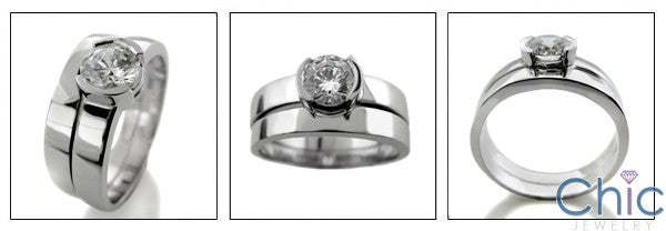 Matching Set Round 1 Ct Half Bezel Fitted Cubic Zirconia Cz Ring
