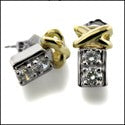 Two Tone Tiffany Style Cubic Zirconia CZ Earrings