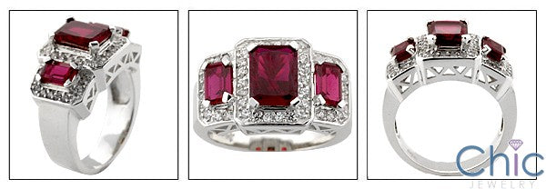 Anniversary Ruby Radiant 2 Ct Cubic Zirconia 14K Gold Ring